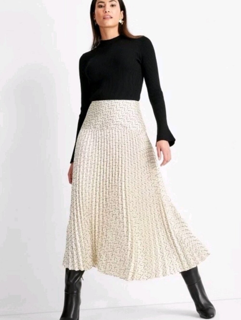 NWT Future Collective Pleated Midi Skirt Geometric Black Ivory A Line Target XXL